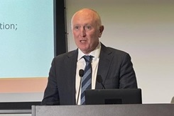 Minister dawson addresses the crowd at the FHRI Fund Open Day. Head and Shoulders visible.