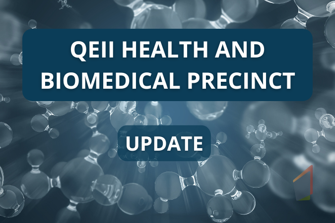 A graphic with a QEII Health and Biomedical Precinct update.